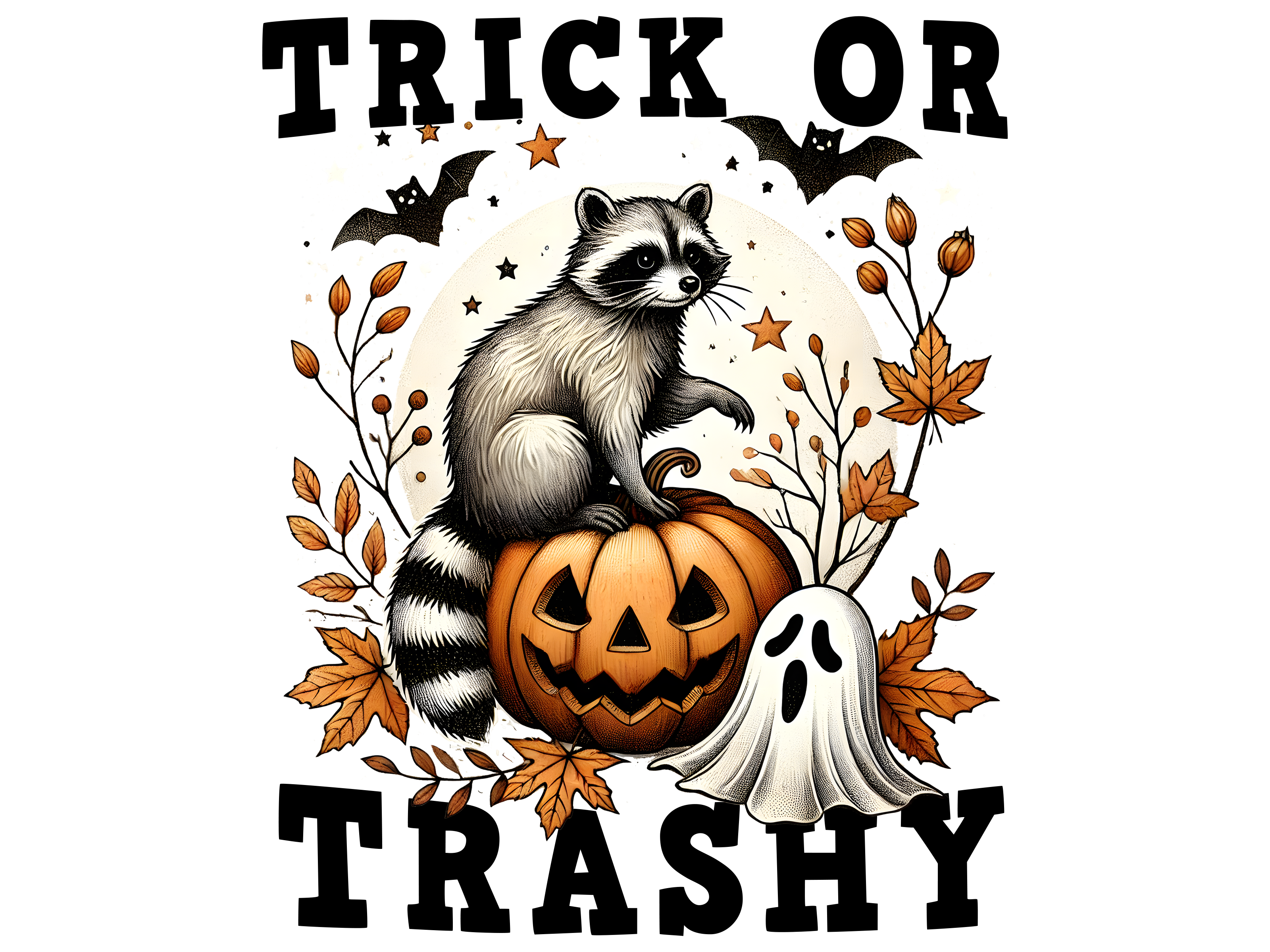 Cute Raccoon Halloween Shirt 🎃 Ghost Pumpkin Fall Graphic Tee