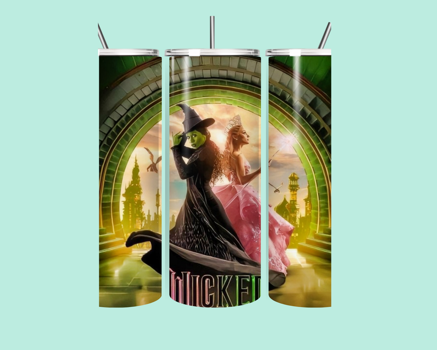 🎭 Wickedly Magical Stainless Steel Tumbler – Elphaba & Glinda Edition 🎭