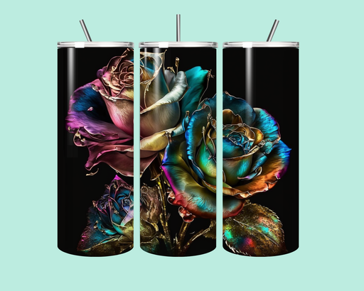 Rainbow Rose 20oz Stainless Steel Tumbler with Straw | Colorful Floral Travel Mug for Hot & Cold Drinks