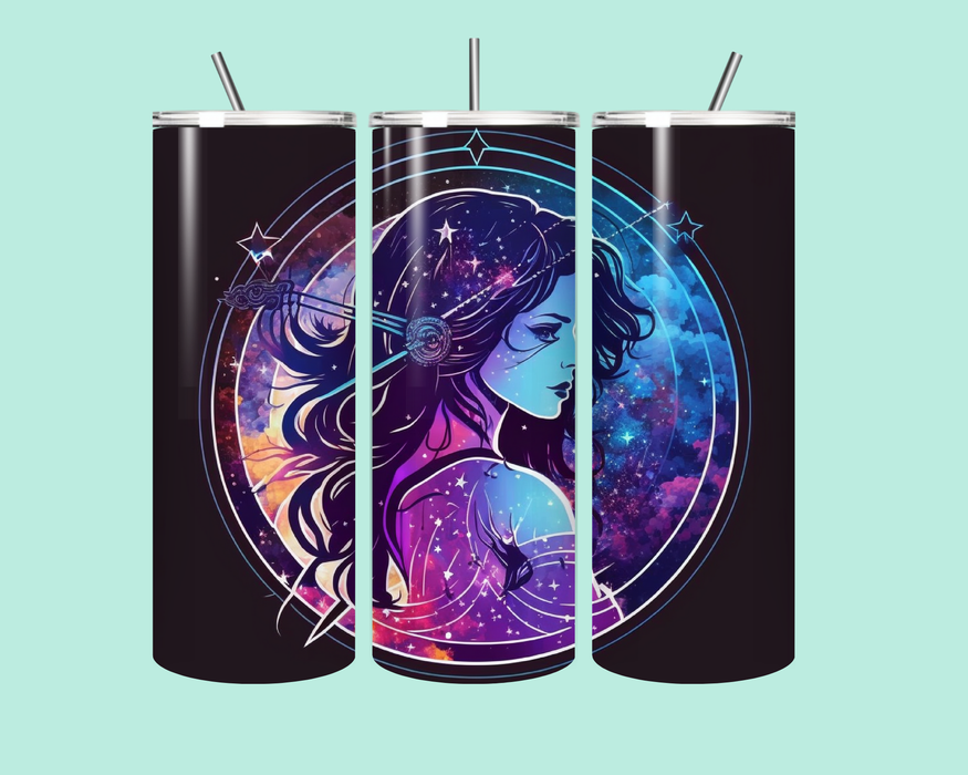 Cosmic Goddess Galaxy Tumbler – 20oz Stainless Steel Travel Cup with Straw | Celestial Astrology Gift for Hot & Cold Drin