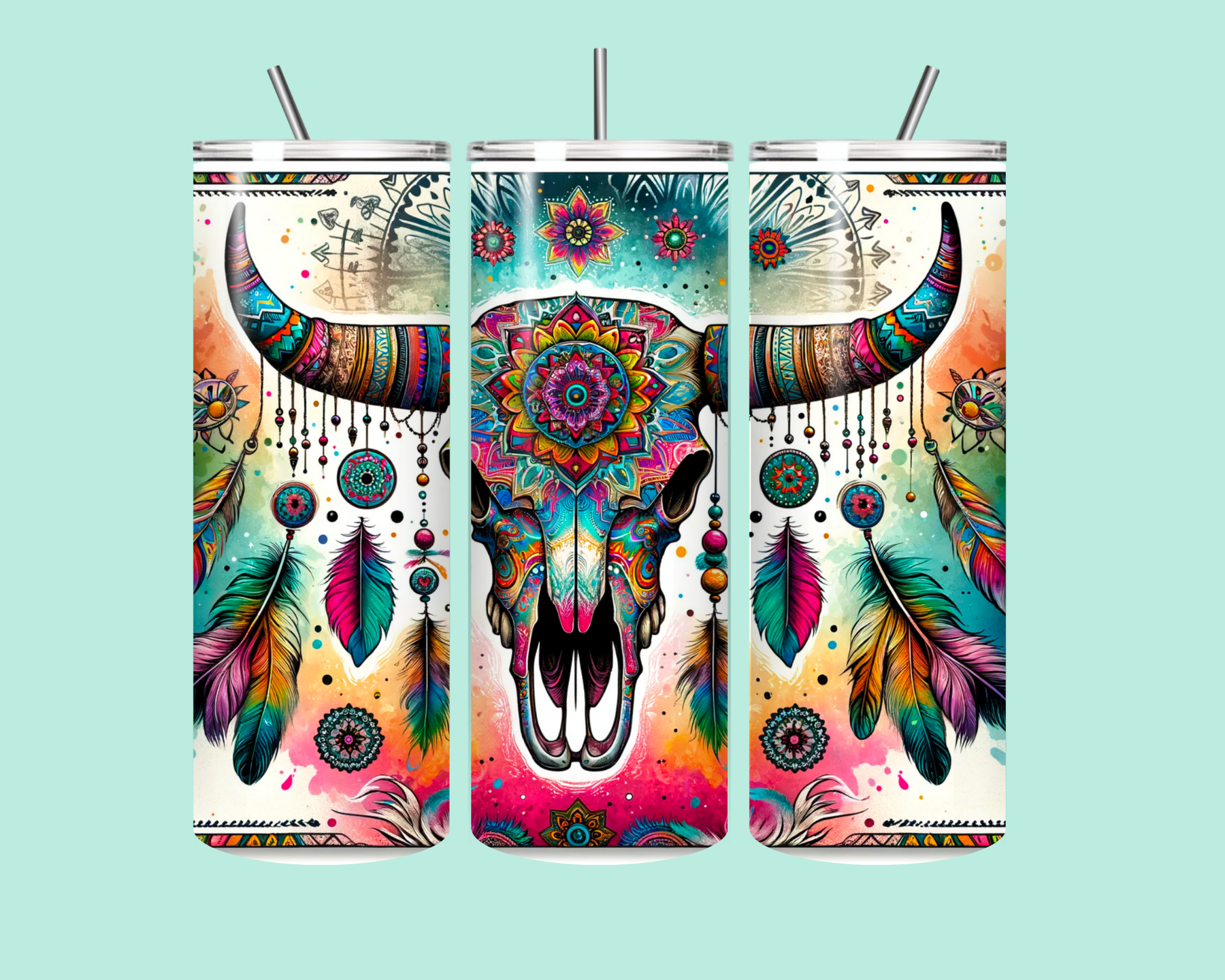 ✨ Boho Spirit Longhorn Tumbler – Your Wild Side in Every Sip! ✨