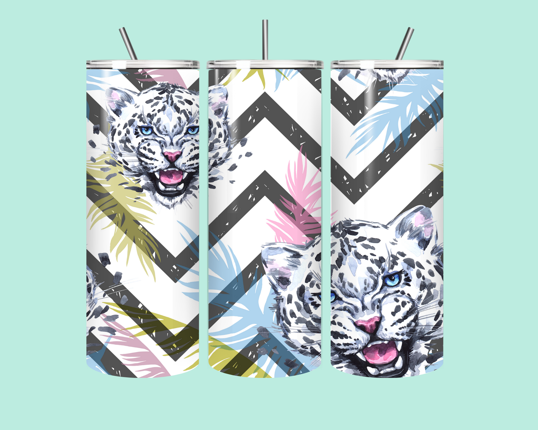 🌿 Fierce & Fabulous Snow Leopard Tumbler 🌿