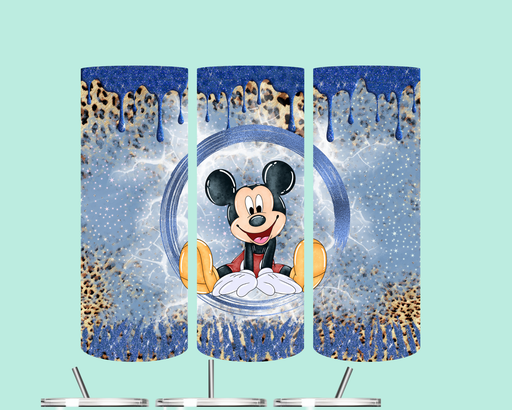 Mickey Mouse Leopard Print Glitter Tumbler – 20oz Stainless Steel Travel Cup with Straw | Cute Disney Fan Gift